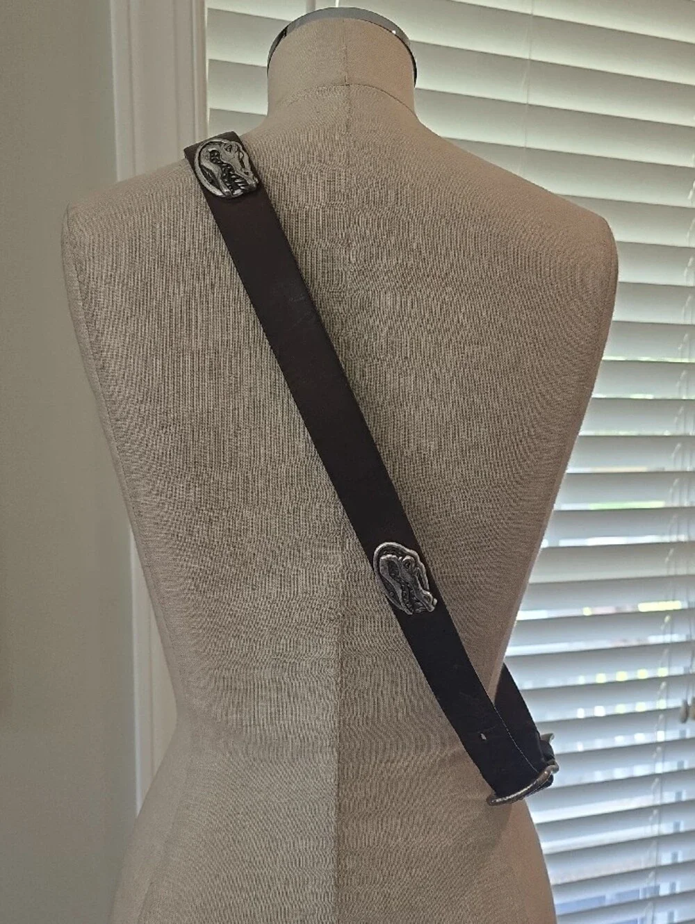 Men's Dark Brown Leather Belt with Alligator Silver-Tone Buckle